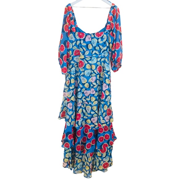 Hutch X ModCloth NWT Amorous Ambrosia Tiered Fruit Colorful Maxi Dress Size 12 - Picture 9 of 10